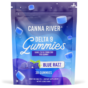 Canna River - Delta 9 Gummies - Blue Razz - 30 Gummies (10MG Delta 9 & 20MG CBD Each)