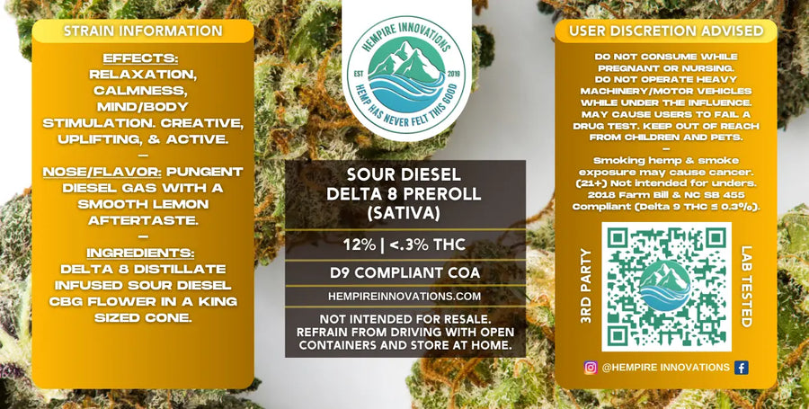 Delta 8 Preroll | Sour Diesel Sativa Strain | 1.3 Grams