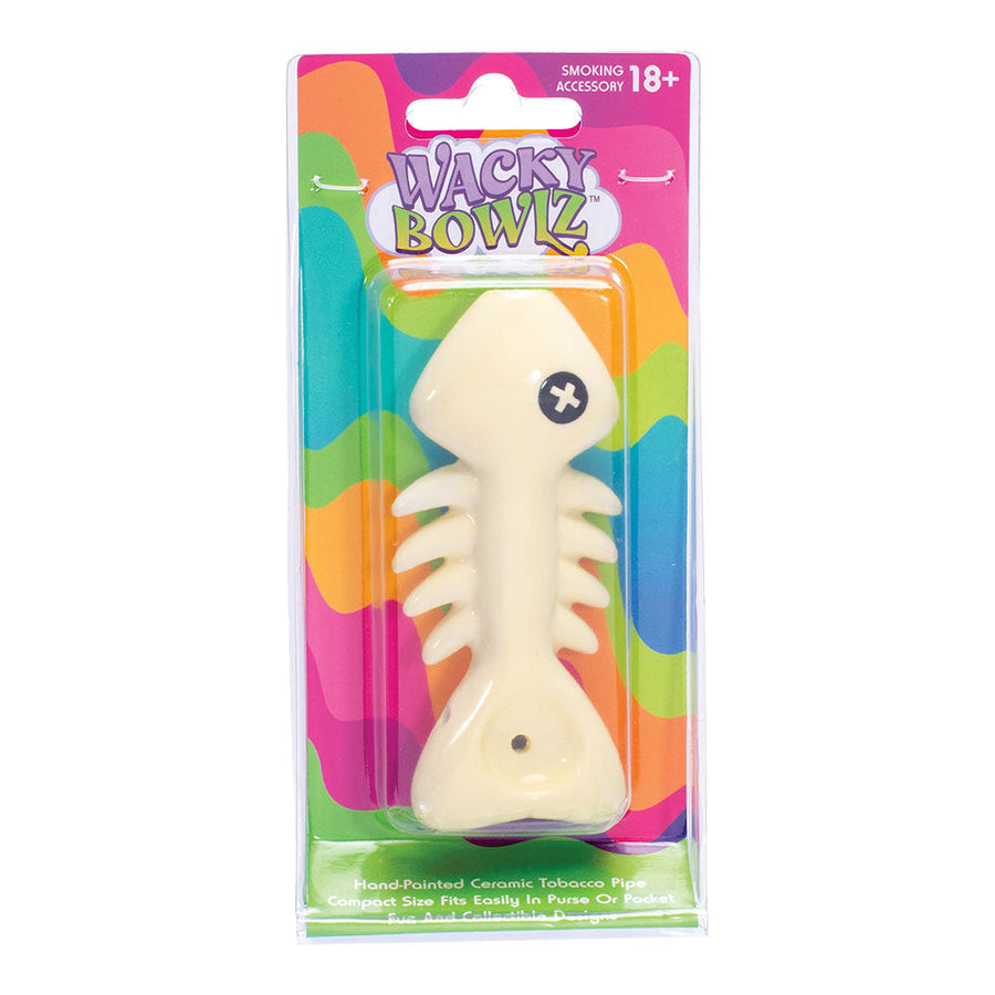 Wacky Bowlz Fish Skeleton Ceramic Hand Pipe - 4"