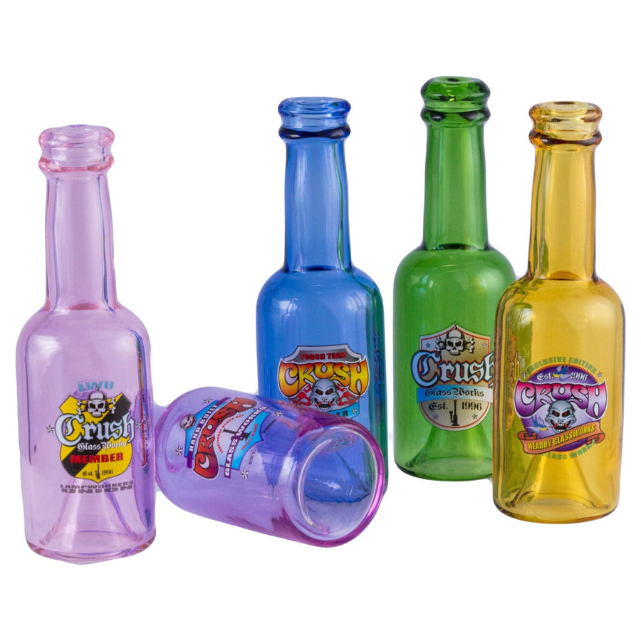 Crush Vibrant Borosilicate Glass Bottle Chillums - 4" Hand Pipes in Rainbow Colors