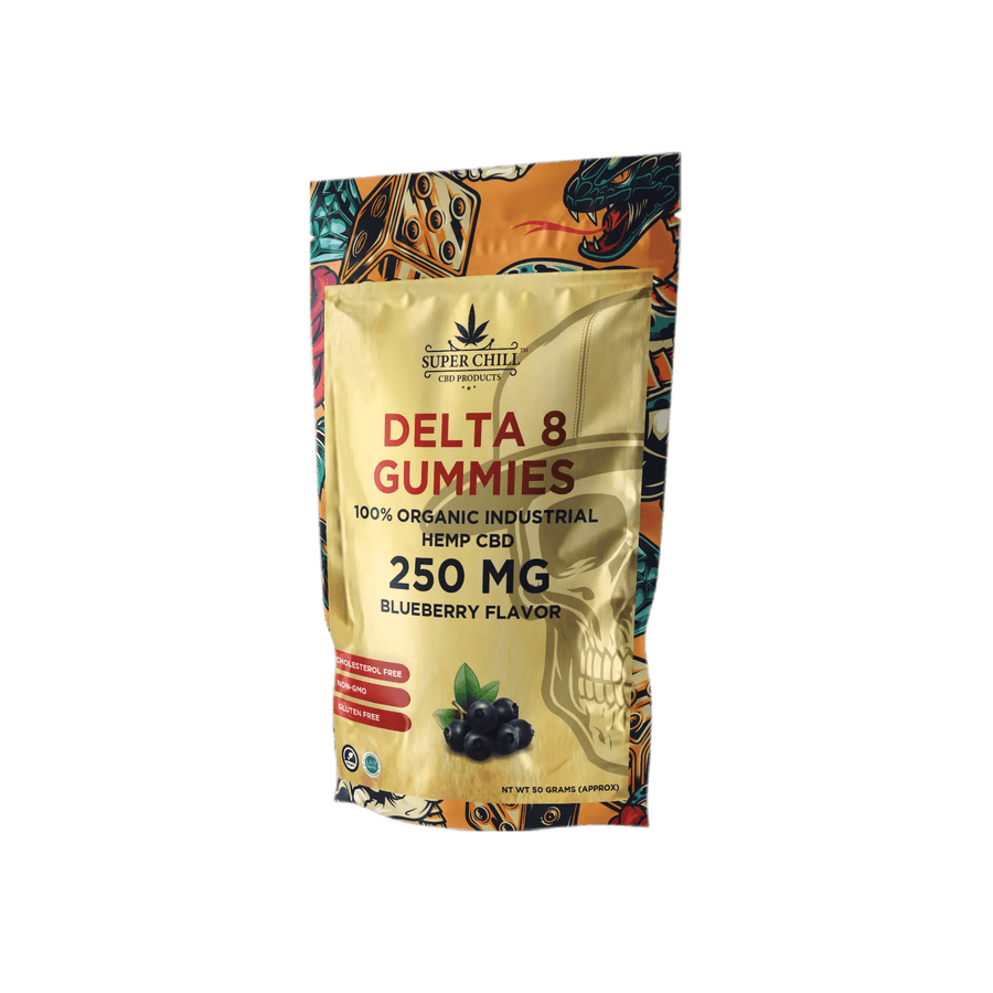 Super Chill CBD - Delta 8 Gummies Pouch - 250 MG - 100% Natural - 10 Gummies (25MG Each) - Made in USA