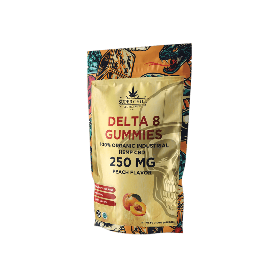 Super Chill CBD - Delta 8 Gummies Pouch - 250 MG - 100% Natural - 10 Gummies (25MG Each) - Made in USA