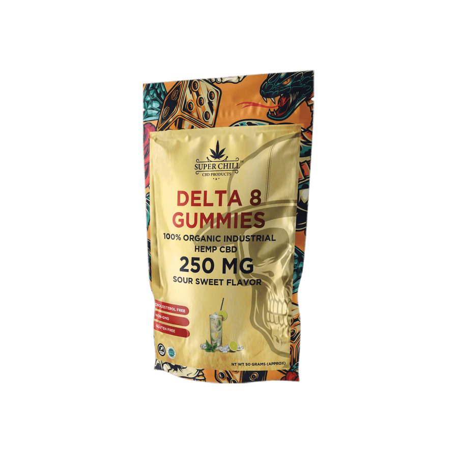 Super Chill CBD - Delta 8 Gummies Pouch - 250 MG - 100% Natural - 10 Gummies (25MG Each) - Made in USA