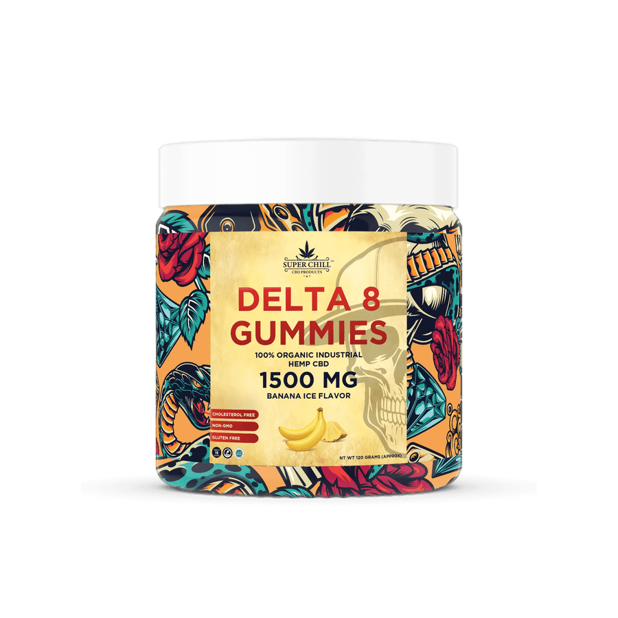 Super Chill CBD - Delta 8 Gummies Jar - 1500 MG - 100% Natural - 15 Gummies (100MG Each) - Made in USA