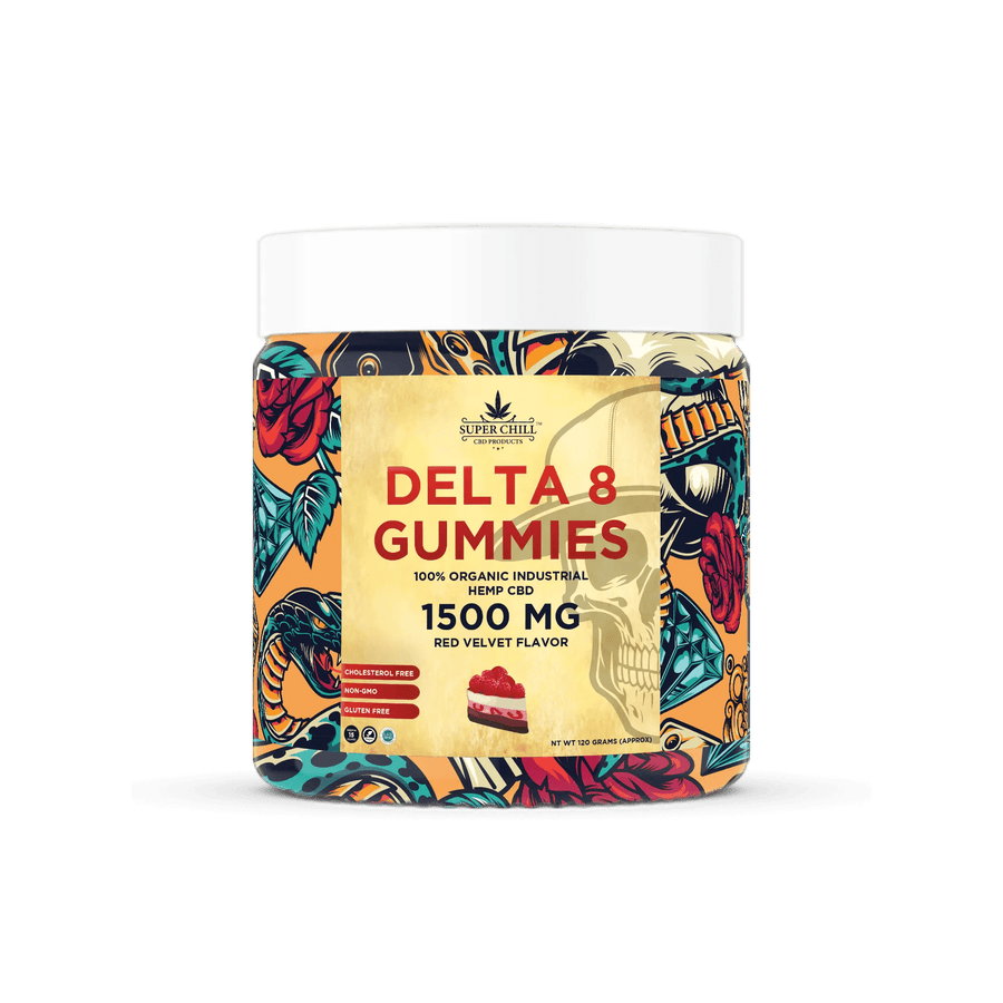 Super Chill CBD - Delta 8 Gummies Jar - 1500 MG - 100% Natural - 15 Gummies (100MG Each) - Made in USA